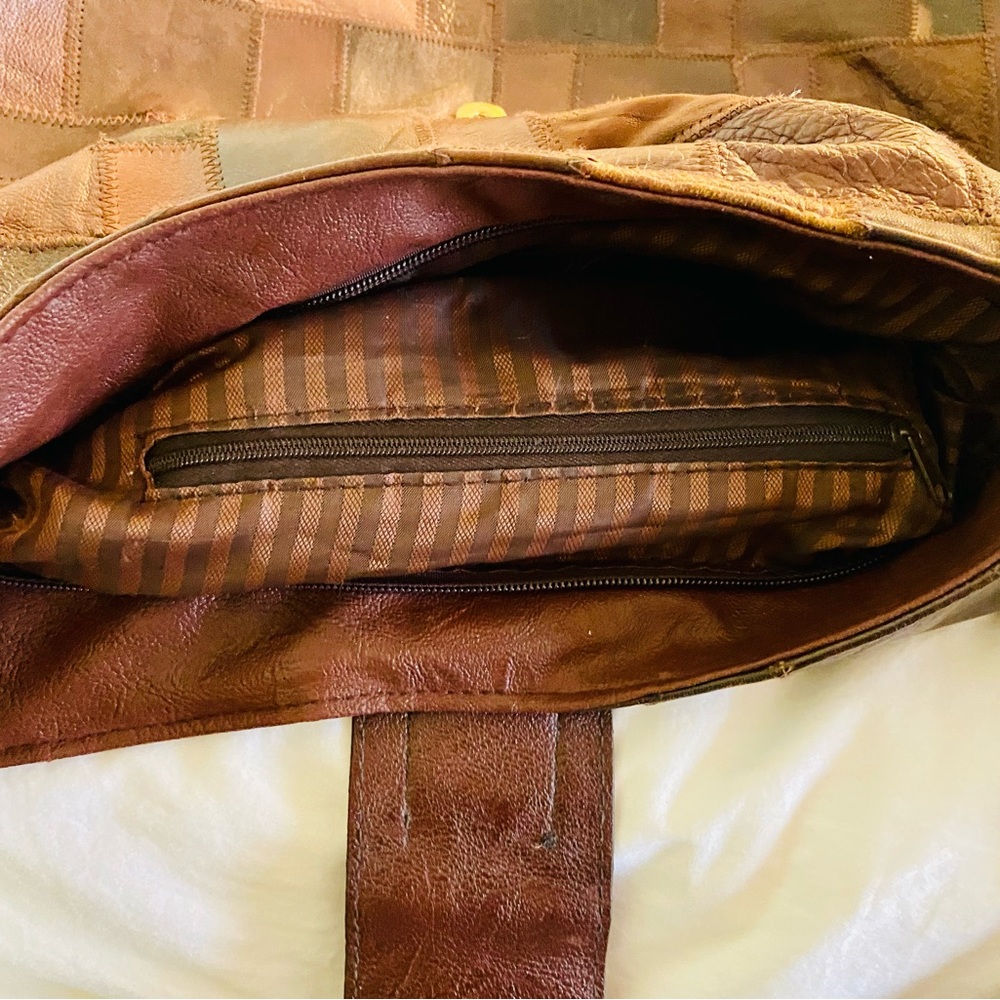 Genuine Leather Patchwork Stitched Brown Purse - image 5